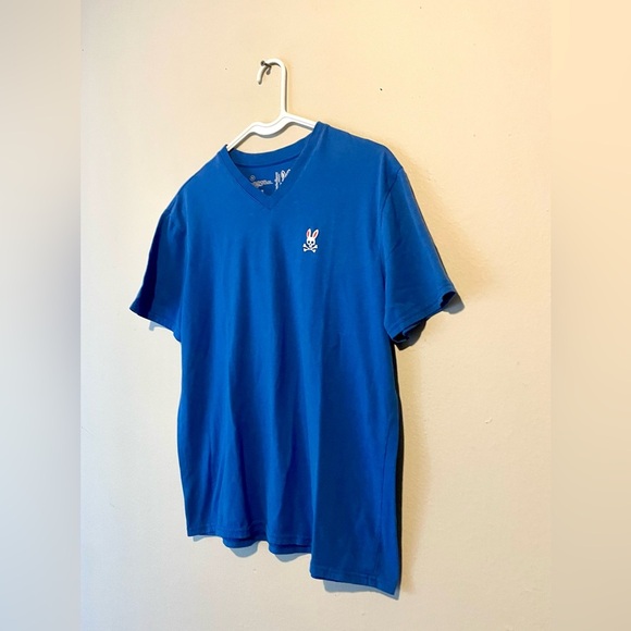 PSYCHO BUNNY SOLID BLUE V-NECK DESIGNER BASIC CASUAL T-SHIRT SIZE M - Picture 3 of 7